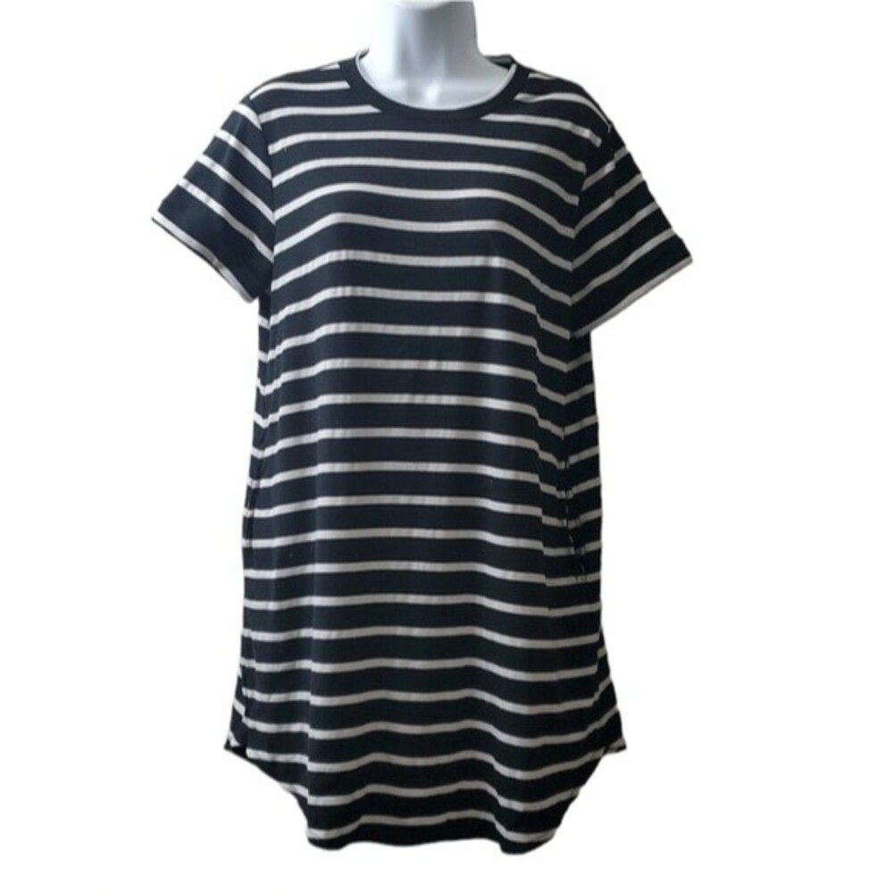Cherish Womens Black White Shortsleeve Mid length Tee Shirt Dress with Pockets